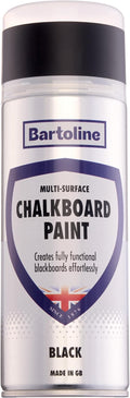 Bartoline Chalkboard Spray Paint, Black, 13.5 oz - Matt Finish Writable & Wipeable Multi-Surface Coating for Walls, Furniture, Signs & Crafts - DIY Chalk Marking Board - 400 ml
