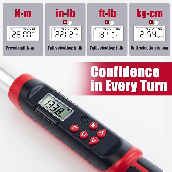 Digital HVAC Torque Wrench, 7.4-147.5 ft.lb/10-200 N.m, Crescent Head Adjustable Torque Wrench, 2% Accuracy, LED and Buzzer Alert, Professional Tool for Mini Split AC and HVAC