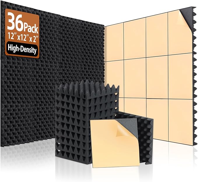 SD SODOCT 36 Pack Acoustic Foam Panels with Self Adhesive 12" X 12" X 2" Sound Proof Foam Panels for Walls High Density Egg-Crate Soundproof Wall Panels for Studio Office Gaming Room