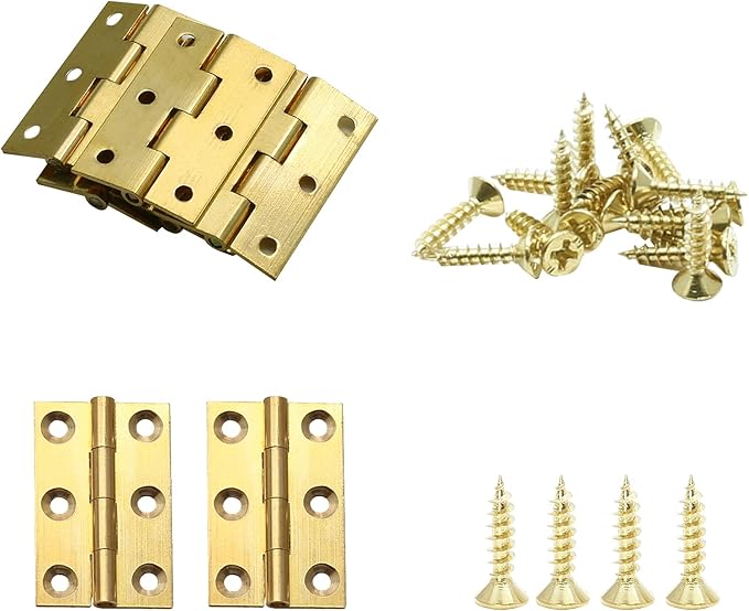8Pcs 1.5 Inch Brass Butt Hinges, Gold Jewelry Box Hinges Small Cabinet Hinge Square Door Hinge Folding Craft Heavy Duty for Furniture Cupboard Drawer
