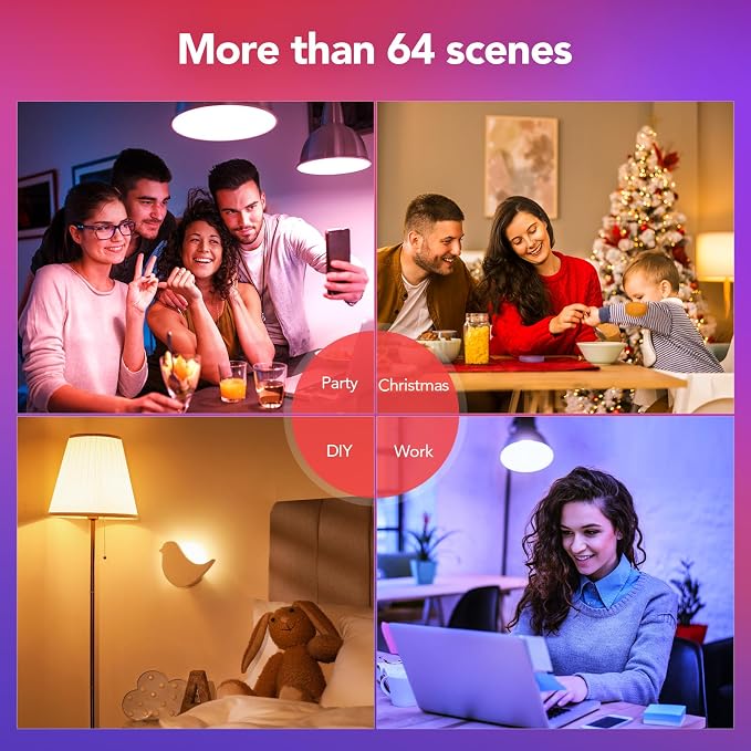 OREiN Matter Smart Light Bulb, A19 RGBTW Color Changing, 4 Pack with Remote | 800lm 60W Equivalent Alexa Light Bulbs Work with Alexa/Apple Home/ Google Home/SmartThings，E26 Base 2.4Ghz WiFi led Bulbs