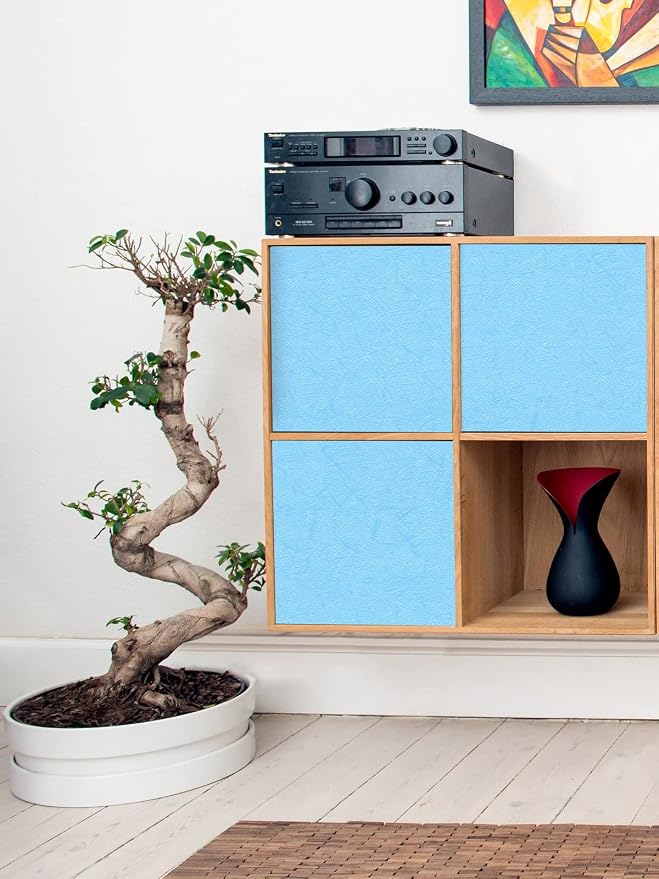 Cohoo Home Blue Peel and Stick Wallpaper Silk Solid Light Blue Contact Paper for Walls Embossed Textured Self-Adhesive Removable Wallpaper Bedroom Bathroom Waterproof Drawer Liner 15.7inW 393inL