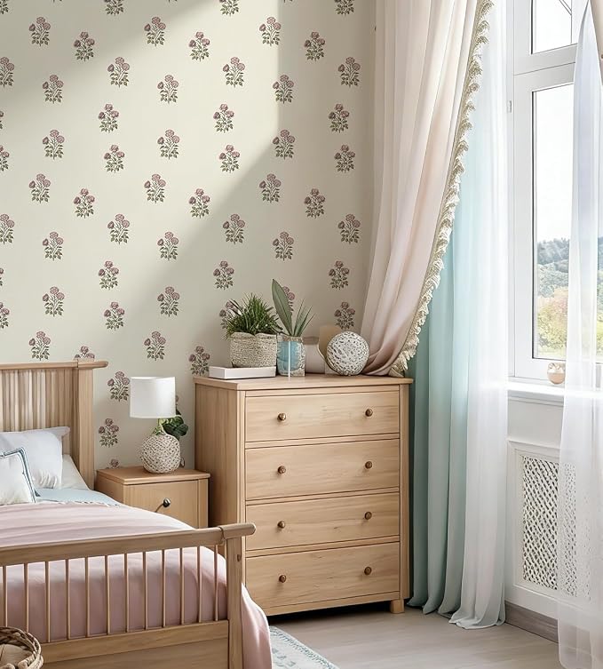 17.3" × 118.1" Vintage Floral Wallpaper Retro Rose Flower Contact Paper for Cabinets Self Adheisve Beige Floral Wallpaper for Bedroom Accent Wall Cabinets