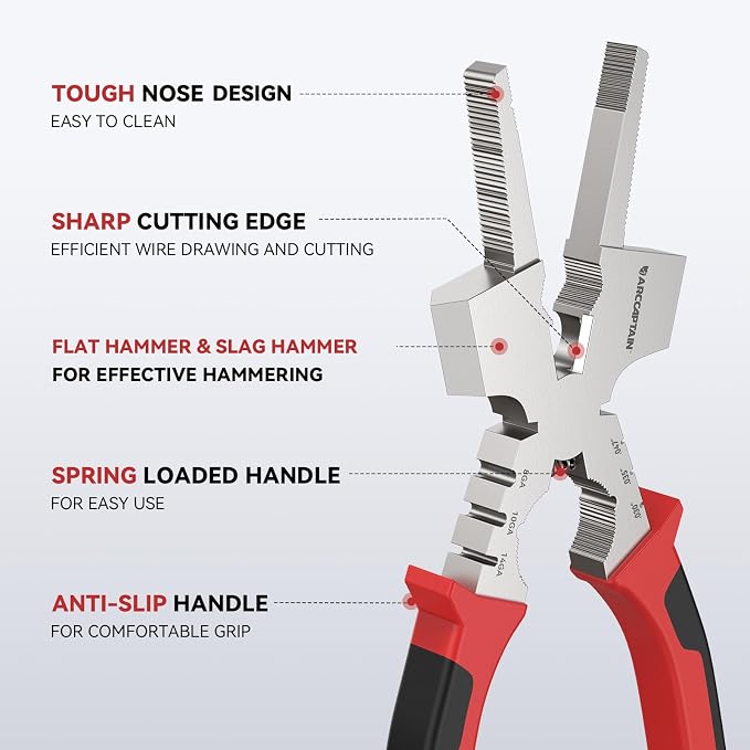 ARCCAPTAIN Measurable 8" Welding Pliers with Rentention Chain, All-In-One MIG Pliers with Anti-Rust and High-Carbon Steel, Great for Professional Welding