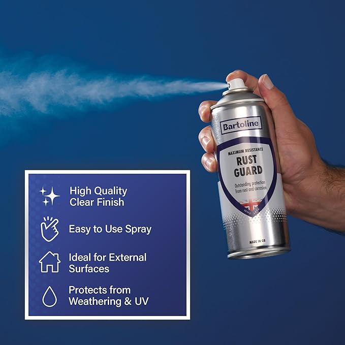 Bartoline Rust Guard Spray, 13.5 oz - Satin Finish Rust Protection for Metal, Tools, Vehicles, Gates & Outdoor Equipment Weather & UV Resistant - 400 ml