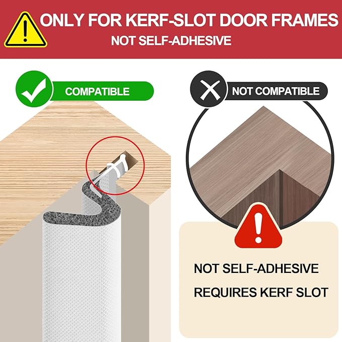 Kerf Style Door Weather Stripping, 19.7FT Weather Stripping Door Seal Strip for Kerf Frames, Light & Noise Block, White