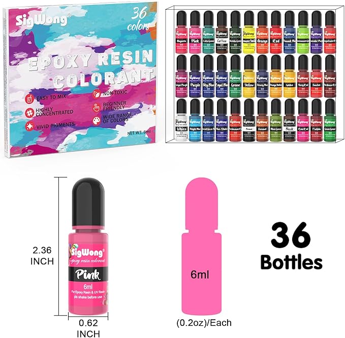 Epoxy Resin Pigment - 36 Color Liquid Translucent Colorant, Highly Concentrated Dye for DIY Jewelry Making, AB Coloring Paint, Craft 6ml Each