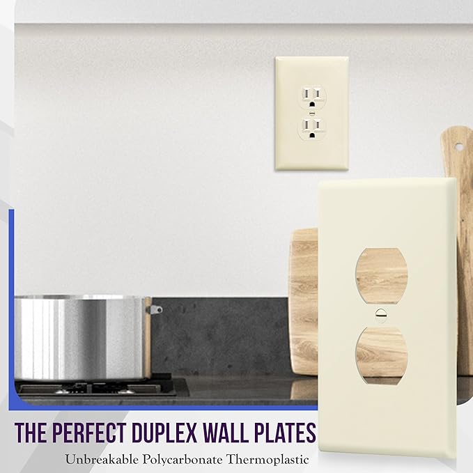 ENERLITES Duplex Receptacle Outlet Wall Plate, Jumbo Electrical Outlet Covers, Gloss Finish, Oversized 1-Gang 5.51" x 3.50", Polycarbonate Thermoplastic, 8821O-LA-10PCS, Light Almond, 10 Pack