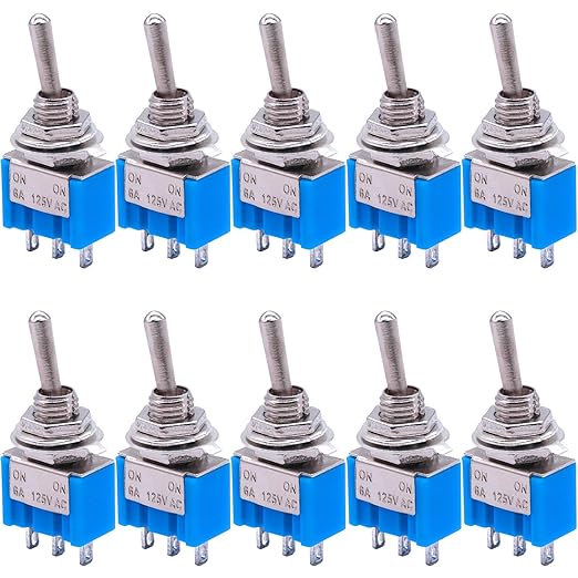 Taiss 10pcs SPDT Mini Toggle Switch 3-Pin 2 Position ON/ON Miniature Toggle Switches 6A 125V AC MTS-102