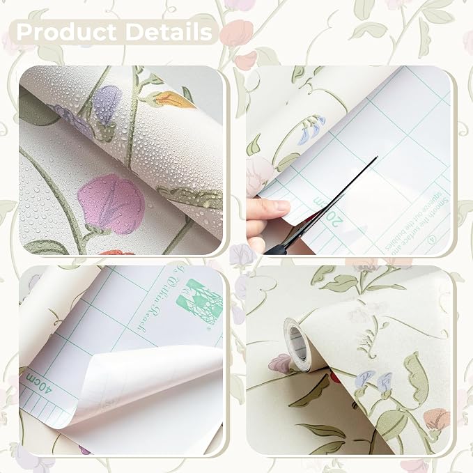 Vintage Wallpaper Peel and Stick Beige Floral Wallpaper Leaf Contact Paper Vinyl Waterproof Self Adhesive Boho Botanical Wall Paper for Bedroom Shlef Cabinet Decor 17.3" x 78.7"