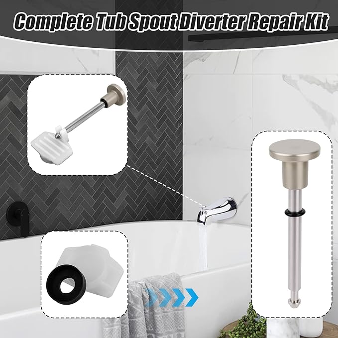 Tub Spout Diverter Repair Kit, Including Diverter Valve Stem and Seal Durable and Easy to Install Bathroom Shower Leaky Bathtub Faucet Bathtub Spout Repair Kit