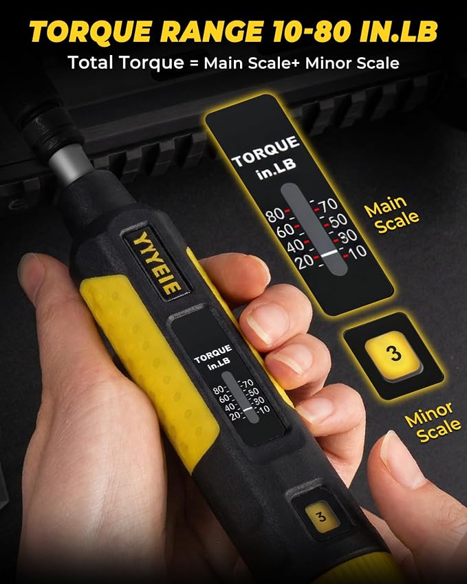 24Pcs Torque Screwdriver, 10-80 In-lb, with S2 Steel Bits, Sockets & Case | Inch Pound Torque Wrench Screwdriver Set for Maintenance -1/4" Drive Fat Wrench Screwdriver for Bike Repairing, Mounting
