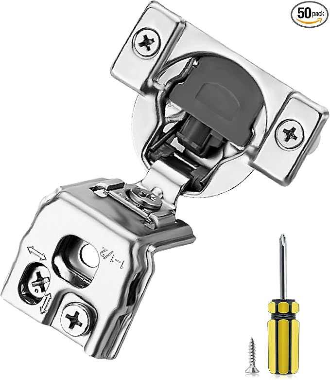 Ravinte 50 Pack 25 Pair 1-1/2 inch Overlay Soft Close Kitchen Cabinet Hinges Stainless Steel Adjustable Kitchen Hinges Satin Nickel Cabinet Hardware