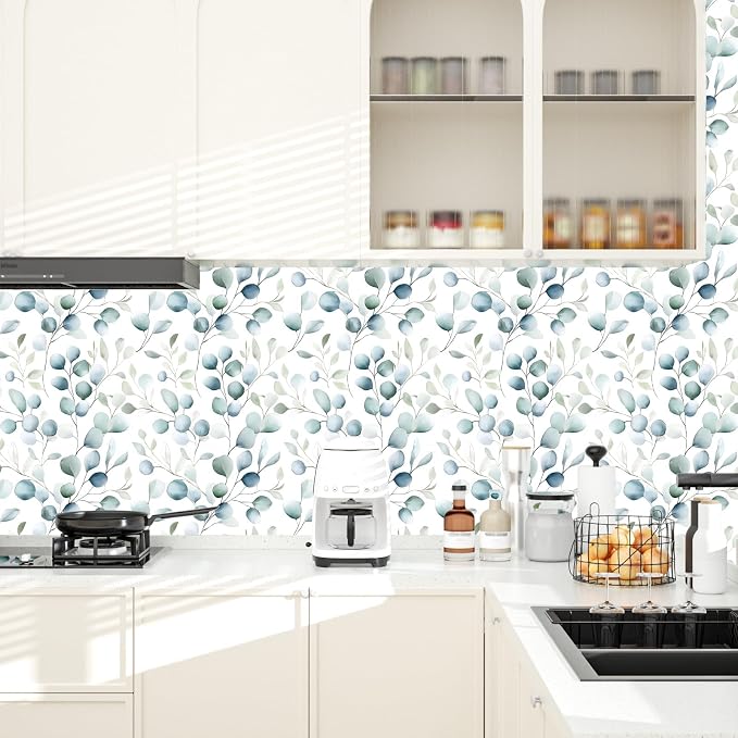 Danodoi Blue Green Vintage Leaf Peel and Stick Wallpaper 17.5" x 118" | Waterproof Vinyl Self Adhesive Removable Renter Friendly Floral Contact Paper