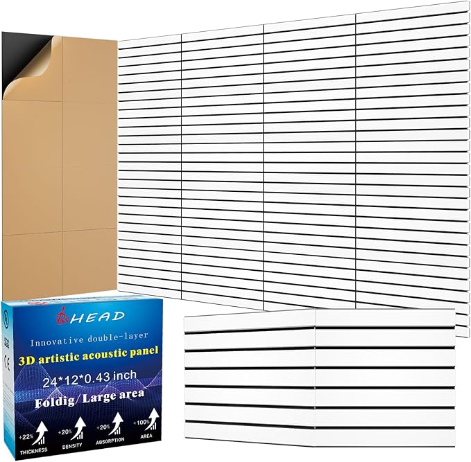 BSHEAD 6 Pack 2-Layer Fold Soundproof Wall Panels, 24 x 12 x 0.43 in Large Sound Proof Foam Panels for Walls, 0.9lb/ft³ High Density, 3D Acoustic Panels,Artistic Noise Dampening Panels White&Black