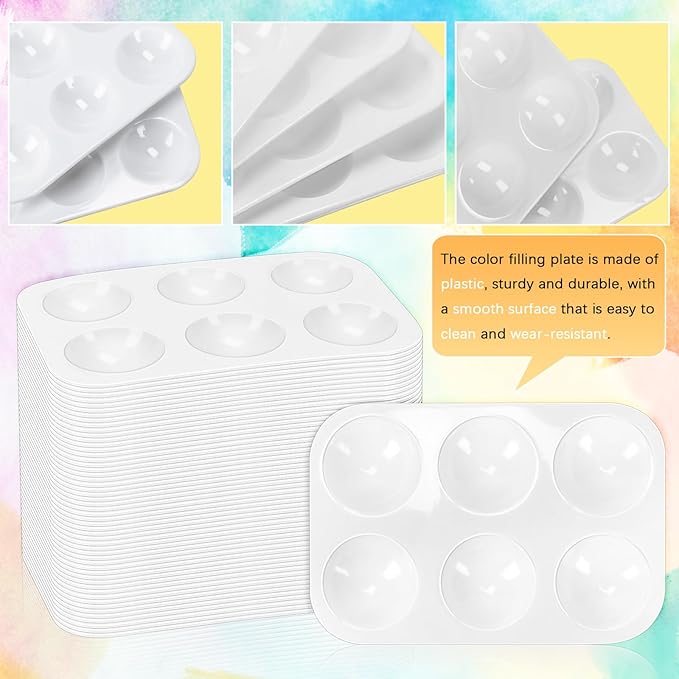 50 PCS White Plastic Watercolor Palette, 6 Well Rectangular Paint Palettes, Paint Tray Palettes, Paint Trays for Kids, for Painting, DIY Craft, Art Painting Class