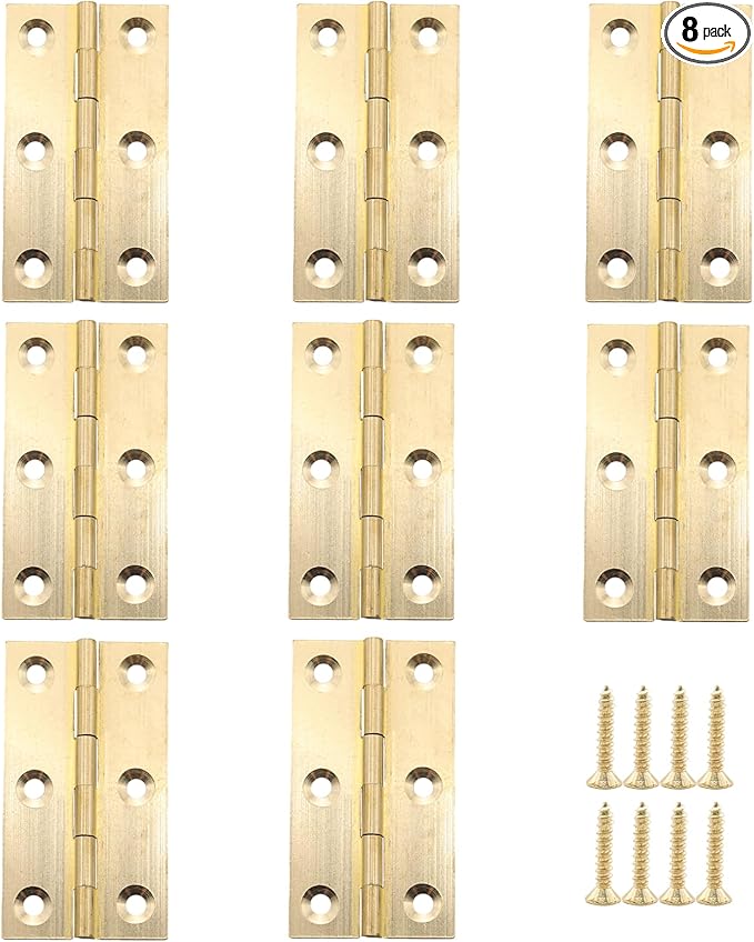 8 Pcs 40mmx75mm / 1.57" x 2.95" Gold Mini Hinges, 3 Inch Solid Brass Folding Butt Hinge, Cabinet Hinge for Jewelry Box, Drawer Cabinet Furniture