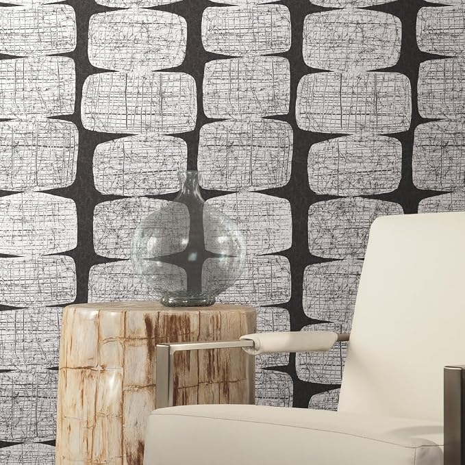 RoomMates RMK12348PL Mid-Century Beads Peel and Stick Wallpaper, Black, White