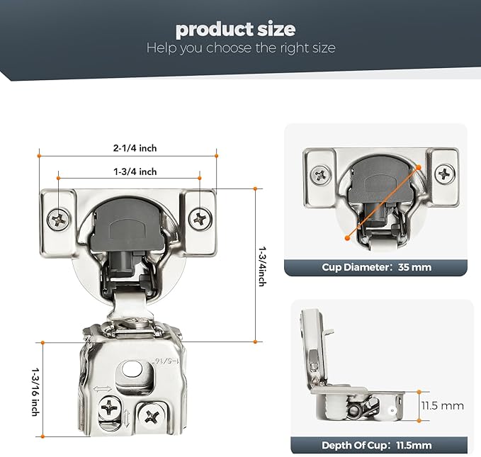 10 Pack (5 Pairs) 1-5/16" Overlay Soft Close Cabinet Hinges, Satin Nickel Stainless Steel Concealed Hinges with 3D Self-Closing for Face Frame Doors & Kitchens