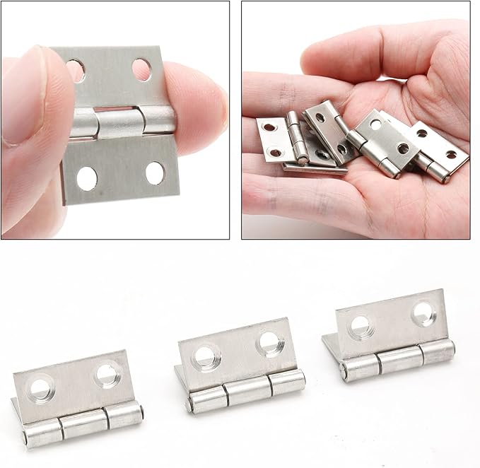 1 Inch Mini Door Hinges Nickel, 10 Pcs Stainless Steel Folding Butt Hinges with Screws