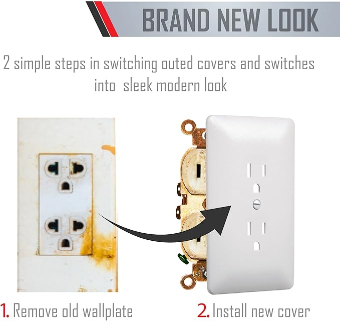 TayMac MW2000W Masque 2000 Series 1-Gang Nonmetallic Decorator Style Duplex Cover-Up Wall Plate, White, 5-Pack