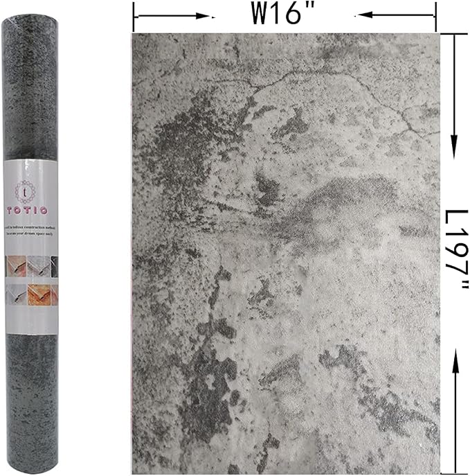 TOTIO Concrete Contact Paper for Cabinets Industrial Wallpaper Grey Cement Self Adhesive Countertop Peel Stick 16"x197" Matte 3D Textured Removable Vinyl Decorative Paper [Thicken] Desk Stickers
