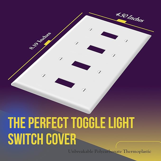 ENERLITES Quad Light Switch Wall Plate, Standard Size 4-Gang 4.50" x 8.19", Unbreakable Polycarbonate Thermoplastic, 8814-W, White
