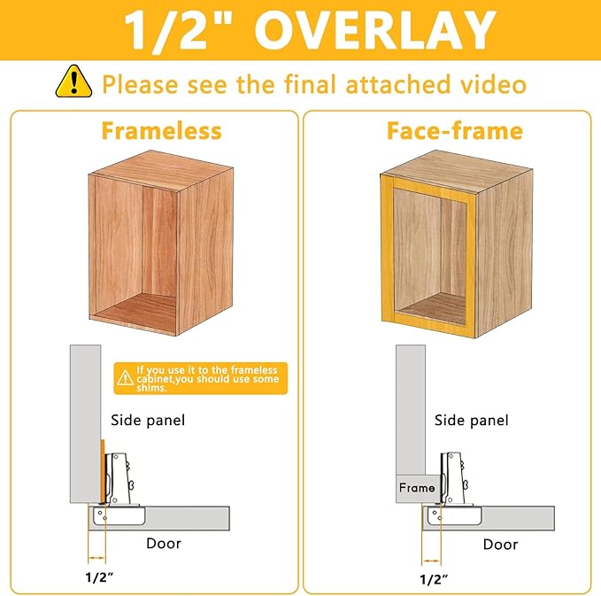 30 Pack Soft Close Cabinet Door Hinges for 1/2" Partial Overlay Cupboard, 100 Degree Opening Angel, Stainless Concealed Kitchen Cabinet Hinges with Mounting Screws and Manual