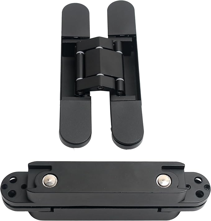 8-Pack 6 inch Hidden Door Hinges Heavy Duty Black, Invisible Concealed Hinges Zinc Alloy 6''x 2.5''x1Inch,180 Degree Swing Hinge, 3 Way Adjustable Hinge with Pins and Screws