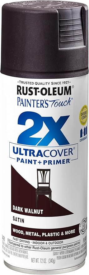 Rust-Oleum 257462 Painter's Touch 2X Ultra Cover Spray Paint, 12 oz, Satin Dark Walnut