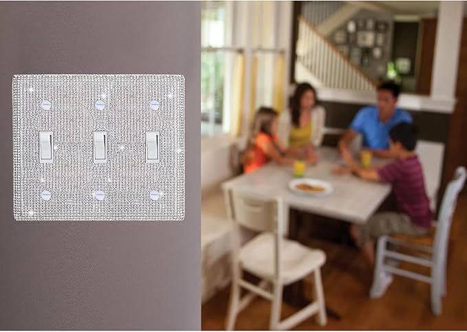 Silver Shiny Silver Rhinestones Wall Plates Light Switch Cover Plate Decorative Wall Plate 3 Gang Toggle Outlet Cover
