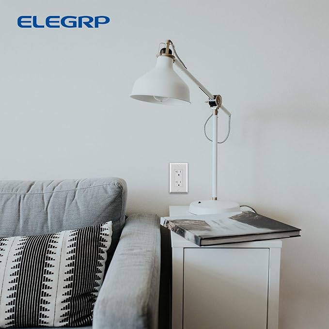 ELEGRP Decorative Receptacle Wall Plate, 1-Gang Standard Size Decorator Covers, Unbreakable Polycarbonate Faceplates for Decorator Device, UL Listed, Screws Included (20 Pack, Glossy White)