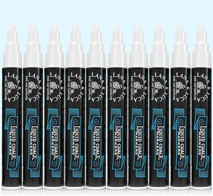 LANA & LUCA Liquid Chalk Marker Pen - White Dry Erase Marker - Chalkboard Markers for Signs, Windows, Blackboard, Glass - Reversible Tip (6mm, 20 Pack)