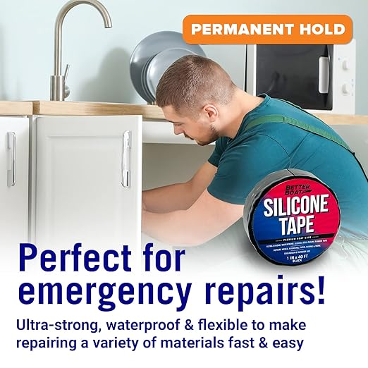 Better Boat Self Fusing Silicone Tape Waterproof Black, Hose Repair and Electrical Tape, Plumbing Tape for Leaks, 1 in x 40 ft