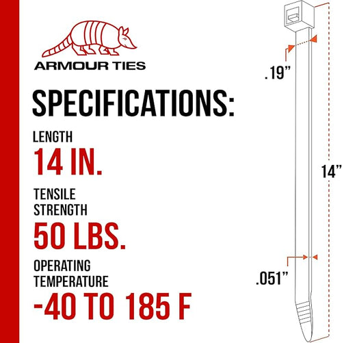 14-inch Black Zip Ties Heavy Duty UV Resistant Nylon Cable Ties, 50lb Tensile Strength, 1000-Pack - Durable Wire Ties, Heavy Duty Tie Straps Indoor and Outdoor Cable Management Solution by ARMOUR TIES