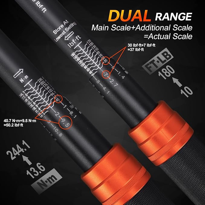 41PCS Torque Wrench Set 1/4 3/8 1/2-Inch Drive, Complete Click Torque Wrench Kit with Sockets, Bits, Extension Bars & Adapters, ±3% Accuracy 72-Tooth Dual-Scale Wrenches for Bike, Moto, Car, Truck