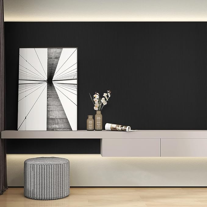 Rugreat Matte Black Peel and Stick Wallpaper Solid Modern 236inL 15.7inW | Black Contact Paper for Cabinets Self Adhesive Wallpaper for Bedroom Table Texture Contact Paper for Furniture Waterproof