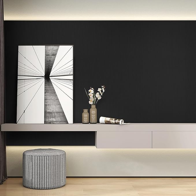 Rugreat Matte Black Peel and Stick Wallpaper Solid Modern 591inL 15.7inW | Black Contact Paper for Cabinets Self Adhesive Wallpaper for Bedroom Table Texture Contact Paper for Furniture Waterproof