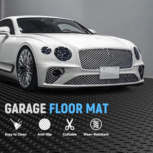 10x20 FT Garage Floor Mat, 2.8mm Thickened PVC Flooring Roll for Under Car, 200 SQFT Diamond Plate Black Garage Mats for Garage, Warehouse, Basement, Gyms, Trailer（Included Tapes）