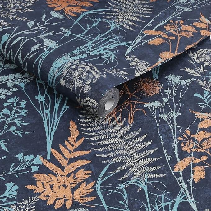 Superfresco Easy Organics Navy and Copper Wallpaper