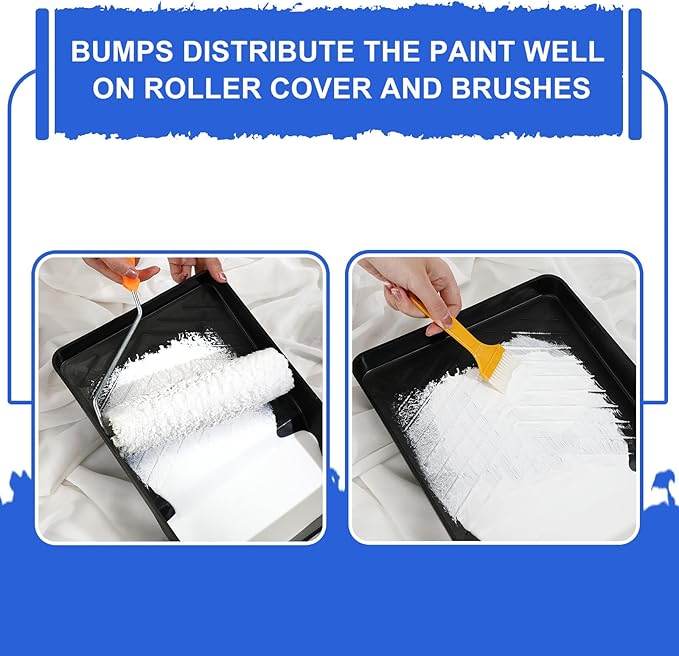 Geelin 8 Pcs Paint Tray 9 Inch Reusable Plastic Roller Pan for 9 Inch Roller Brushes Paint Pan with Sturdy Legs Textured for Wall, Black