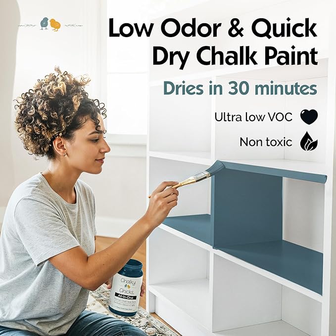 Chalky Chicks 32 Fl Oz Matte Jaded (Jade) Chalk Paint for Furniture Without Sanding - No Prep Furniture Paint No Sanding All in One for Crafts, Wood, Walls, Cabinet, Metal, Dresser, Farmhouse