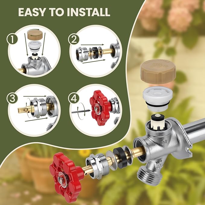 Outdoor Faucet Repair Kit (Vacuum Breaker, Metal Handle) - Wall Hydrant Full Replacement Set for Anti-Siphon Frost-Resistant Sillcock Valves, Hose Faucet Fitting Repair