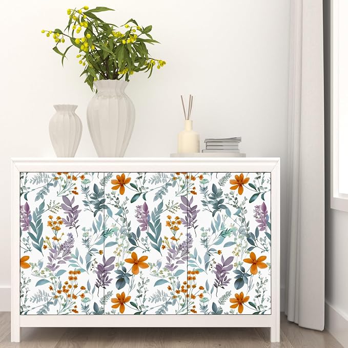 Blue Purple Leaf Wallpaper Peel and Stick,Vintage Floral Contact Paper 17.5" x 393",Thick Botanical Wall Paper Self Adhesive Removable Waterproof for Room Bedroom Walls Shelf Cabinet Table Decor