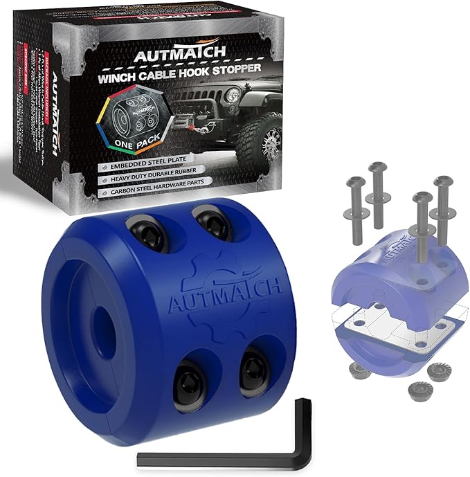 AUTMATCH Winch Cable Hook Stopper (1 Pack), Silicone Rubber Winch Stopper for Wire & Synthetic Rope, Winch Line ATV UTV, Shock Absorbent, Prevent Pulling Bounce and Abrasion, Blue