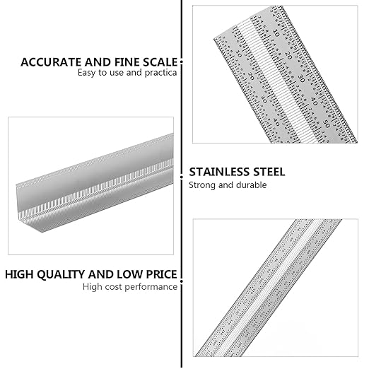 Garneck Multi-Function Stainless Steel Woodworking Measuring Ruler 180mm Right Angle Carpentry Square Ruler Metal Layout Tool for Woodwork and Construction