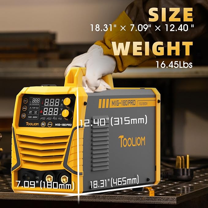 TOOLIOM 4 in 1 MIG Welder 180A Gas MIG/Flux MIG/Stick/Lift TIG Multiprocess Welding Machine 110V/220V Welder Kit with Lift TIG Torch