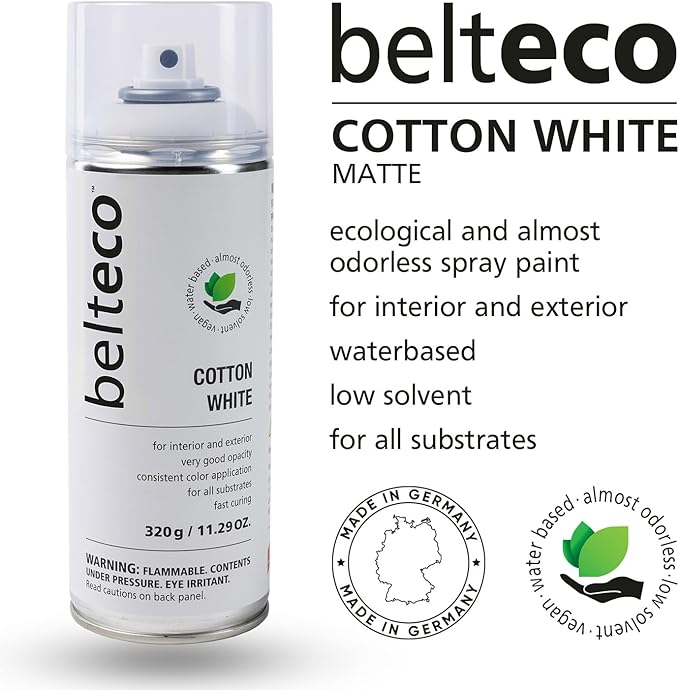 Cotton White Spray Paint Matte | Water-Based & Odorless | Eco-Friendly & Vegan | Weather & UV-Resistant | Fast-Drying & High-Coverage | For Indoor/Outdoor Use | Spray Paint White