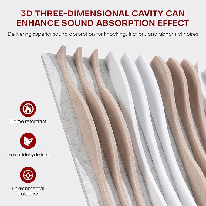 Large Acoustic Wall Panels 47.2"x23.6"x1.57"4-Pack,3D DIY Wave Sound Proof Panels for Walls, Peel and Stick Wall Panels for Room Decor, Recording Studio & Bedroom