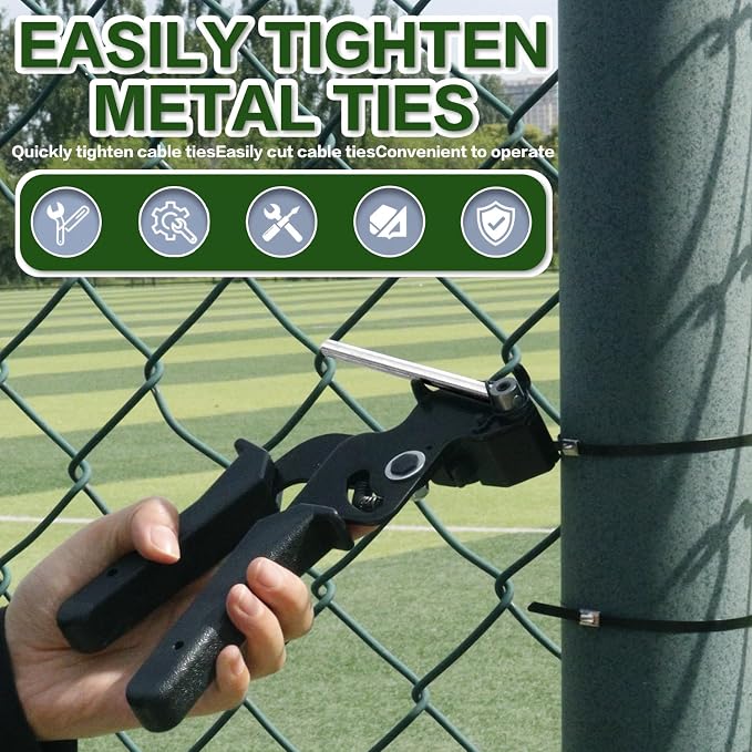 Metal Zip Ties Gun Kit, with 300pcs Uv Resistant Metal Zip, Heavy Duty Adjustable Fastening Cutting Tie Tool Sets，for Chainlink Fence,Exhaust Pipe, Chicken Coop, Farm Use.